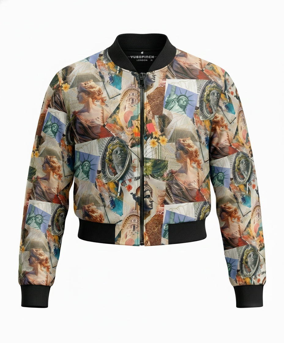 Women's AOP  240 GSM premium poly brushed fleece Bomber Jacket