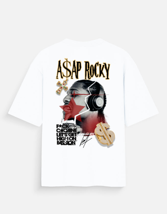 T-shirt with A$AP Rocky graphic design on a white background