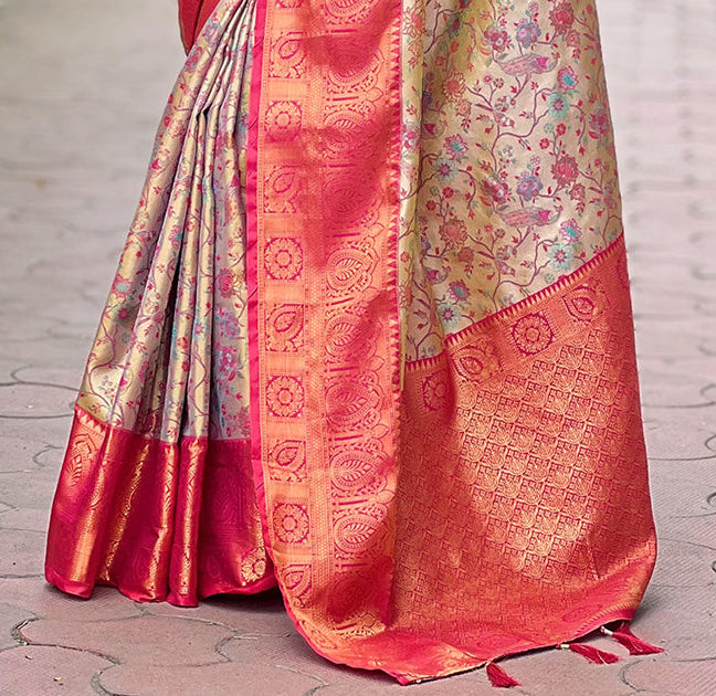 Pink Original Dharmavaram Silk Traditional Zari Woven Saree