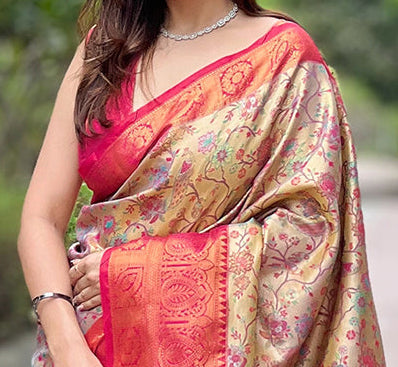 Pink Original Dharmavaram Silk Traditional Zari Woven Saree