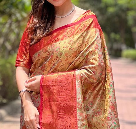Red Original Dharmavaram Silk Traditional Zari Woven Saree