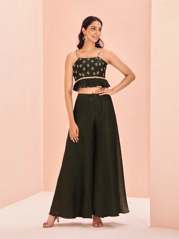 Black Art Silk Designer Co-Ord Set with Handwork & Embroidery - Image 3