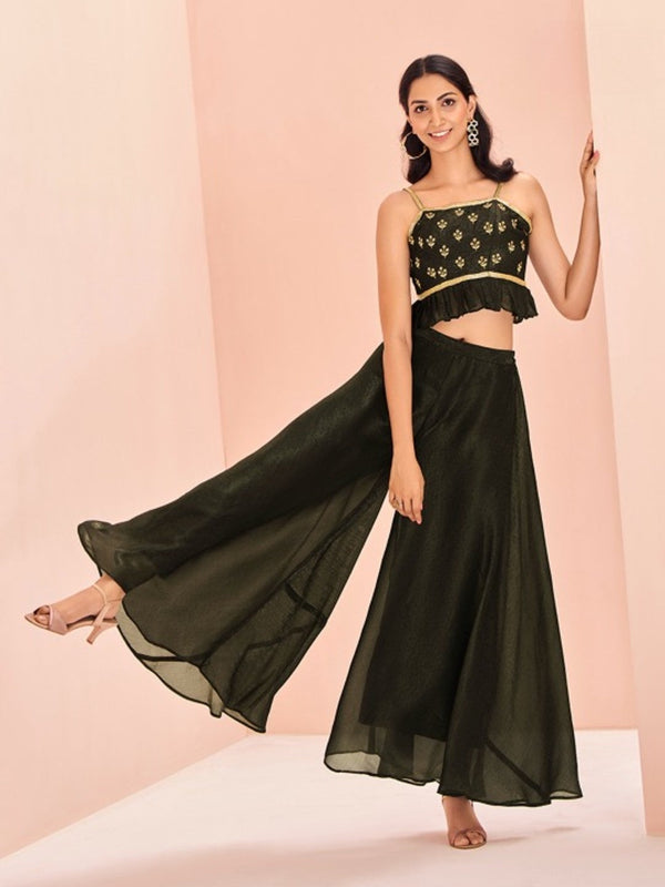 Black Art Silk Designer Co-Ord Set with Handwork & Embroidery - Image 1