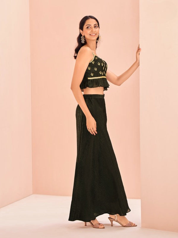 Black Art Silk Designer Co-Ord Set with Handwork & Embroidery - Image 2