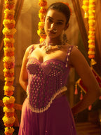 Pink Georgette Designer Festive Set with Mirror and Shell Handwork