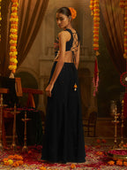 Black Georgette Designer Festive Set with Thread, Mirror and Shell Handwork