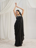 Midnight Noir Designer Black Organza Saree with Embellished Blouse