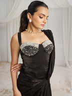 Midnight Noir Designer Black Organza Saree with Embellished Blouse