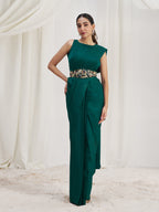 Teal Green Royale Luxe Organza Saree with Signature Embellished Belt