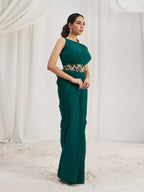 Teal Green Royale Luxe Organza Saree with Signature Embellished Belt