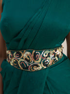 Teal Green Royale Luxe Organza Saree with Signature Embellished Belt