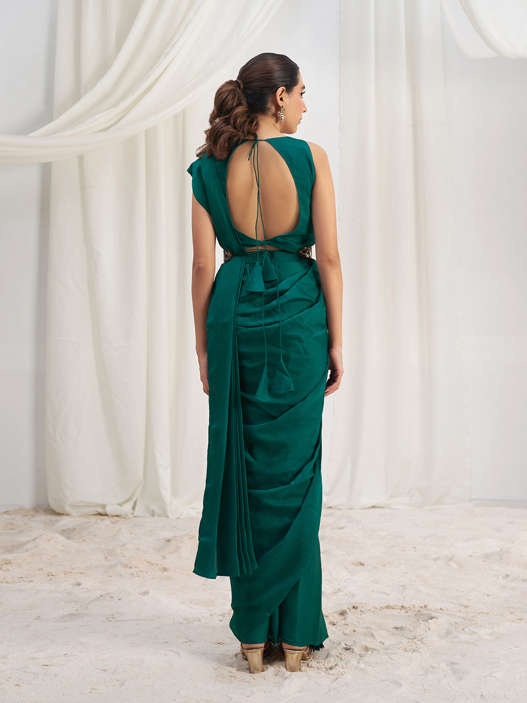 Teal Green Royale Luxe Organza Saree with Signature Embellished Belt