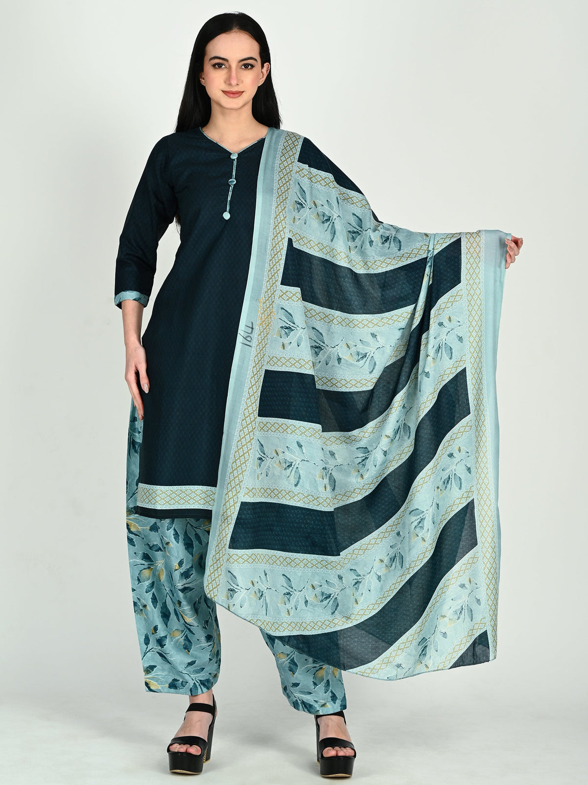Teal Cotton Blend Printed Ready to Wear Patiala Salwar Suit - 7 sizes