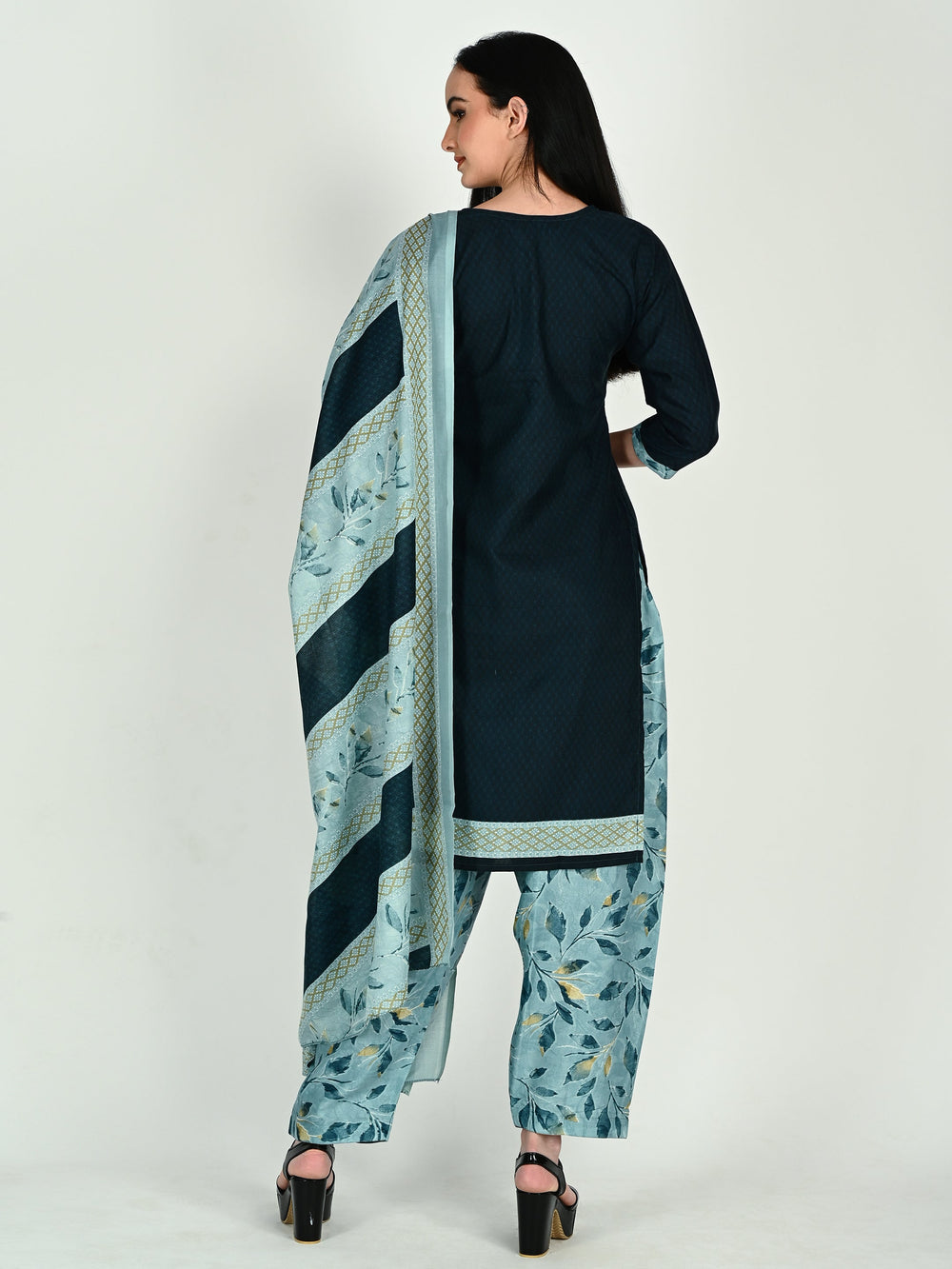 Teal Cotton Blend Printed Ready to Wear Patiala Salwar Suit - 7 sizes