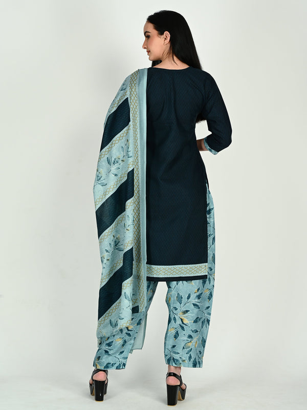 Teal Cotton Blend Printed Ready to Wear Patiala Salwar Suit - 7 sizes - Image 3