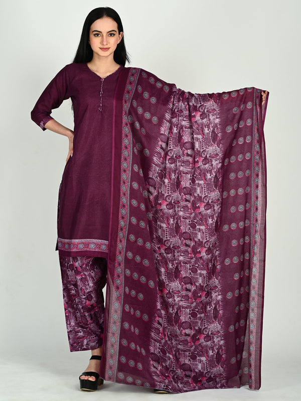 Wine Cotton Blend Printed Ready to Wear Patiala Salwar Suit - 9 sizes - Image 3
