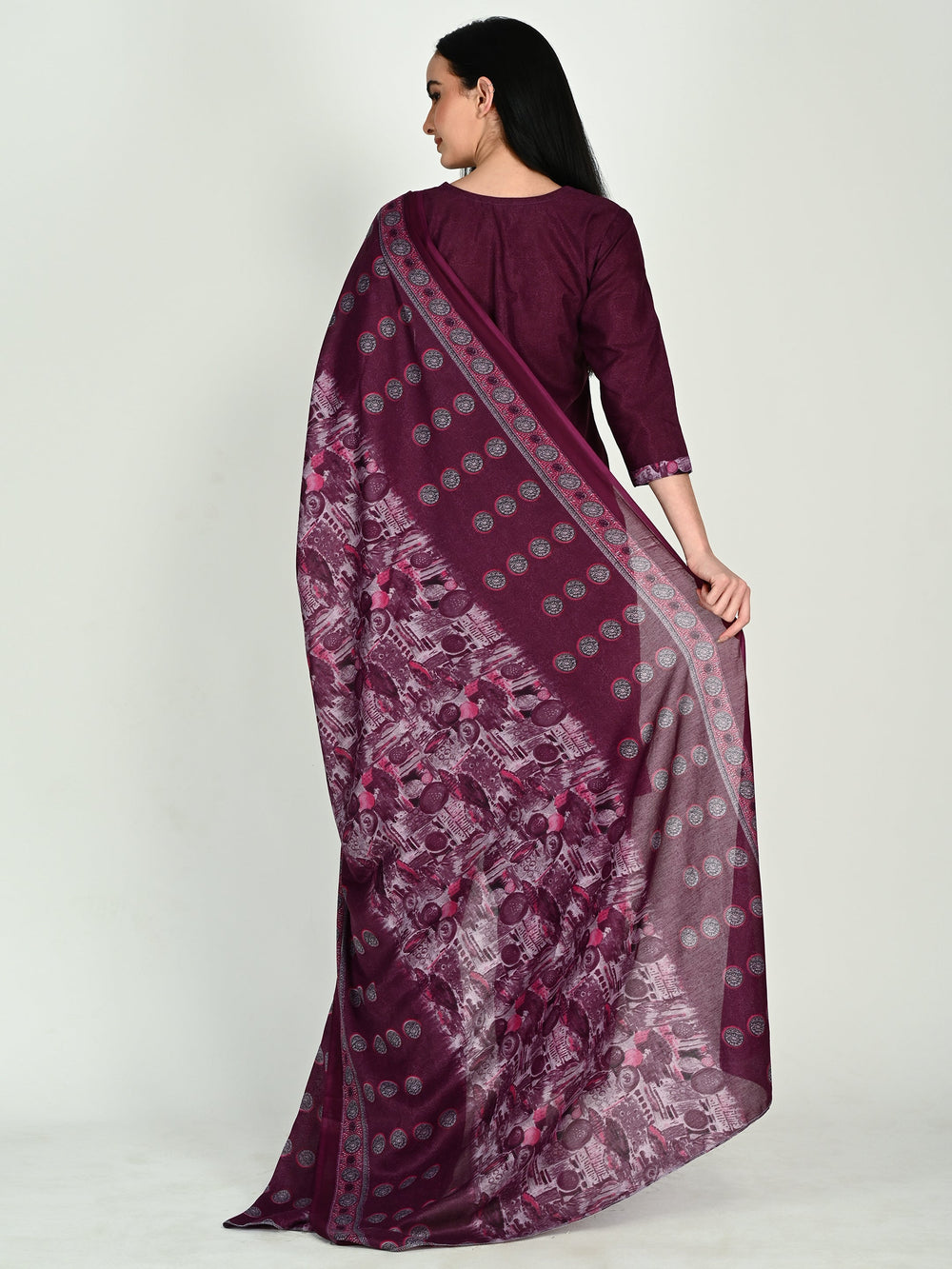 Wine Cotton Blend Printed Ready to Wear Patiala Salwar Suit - 9 sizes