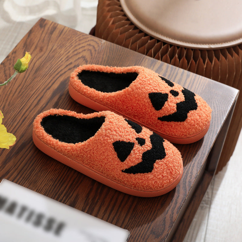 Halloween Pumpkin Pattern Unisex Home Winter Furry Slippers