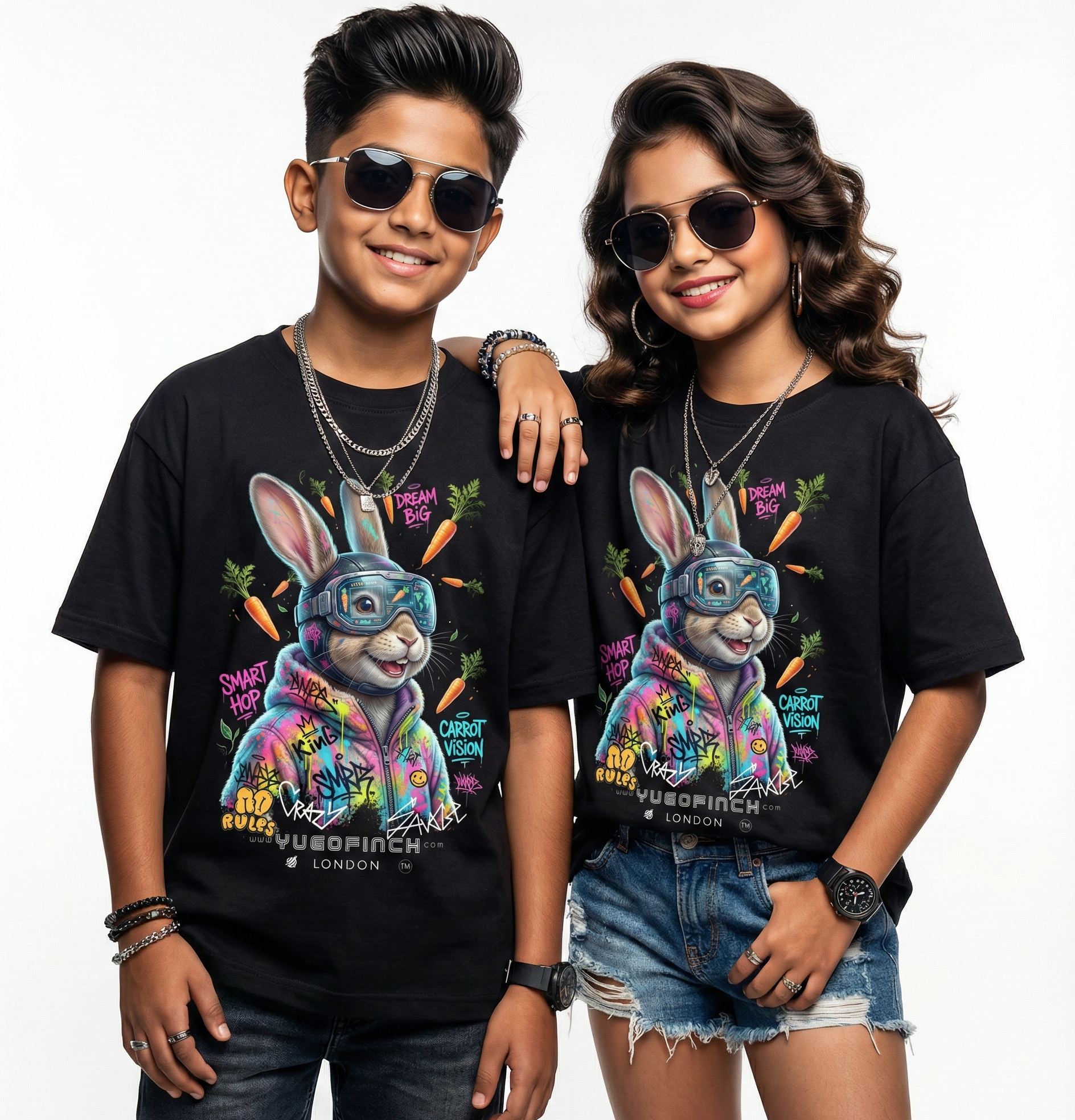 Unisex Crew Neck Kids Rabbit T-Shirt - 1 MONTH TO 13 YEARS - 10 colors
