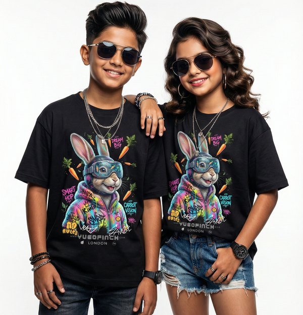 Unisex Crew Neck Kids Rabbit T-Shirt - 1 MONTH TO 13 YEARS - 10 colors - Image 2
