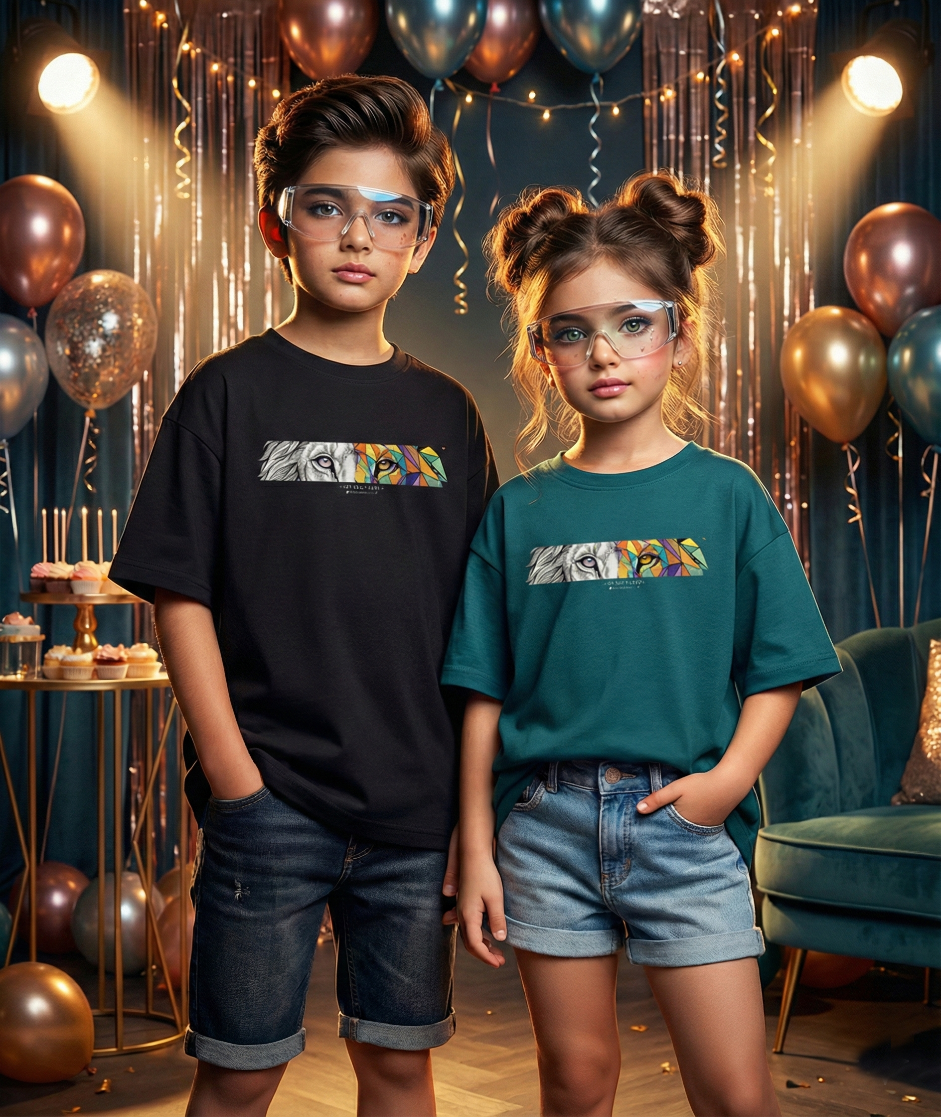 Unisex Kids Crew Neck Lion T-Shirt - 11 Colors