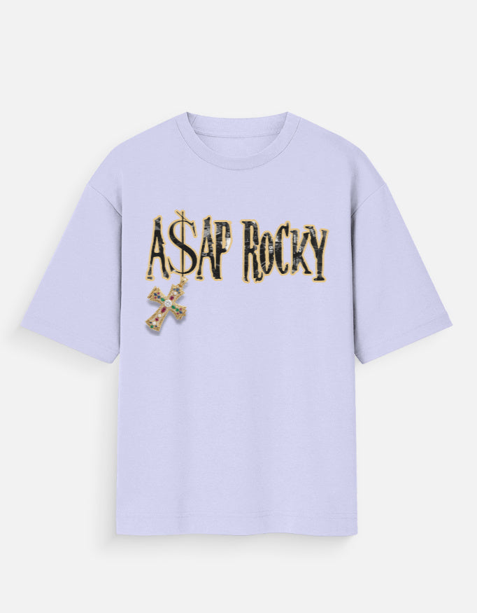 Light purple t-shirt with 'A$AP Rocky' text and logo on a white background