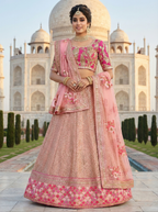 Pink Embroidered Net Wedding Lehenga Choli