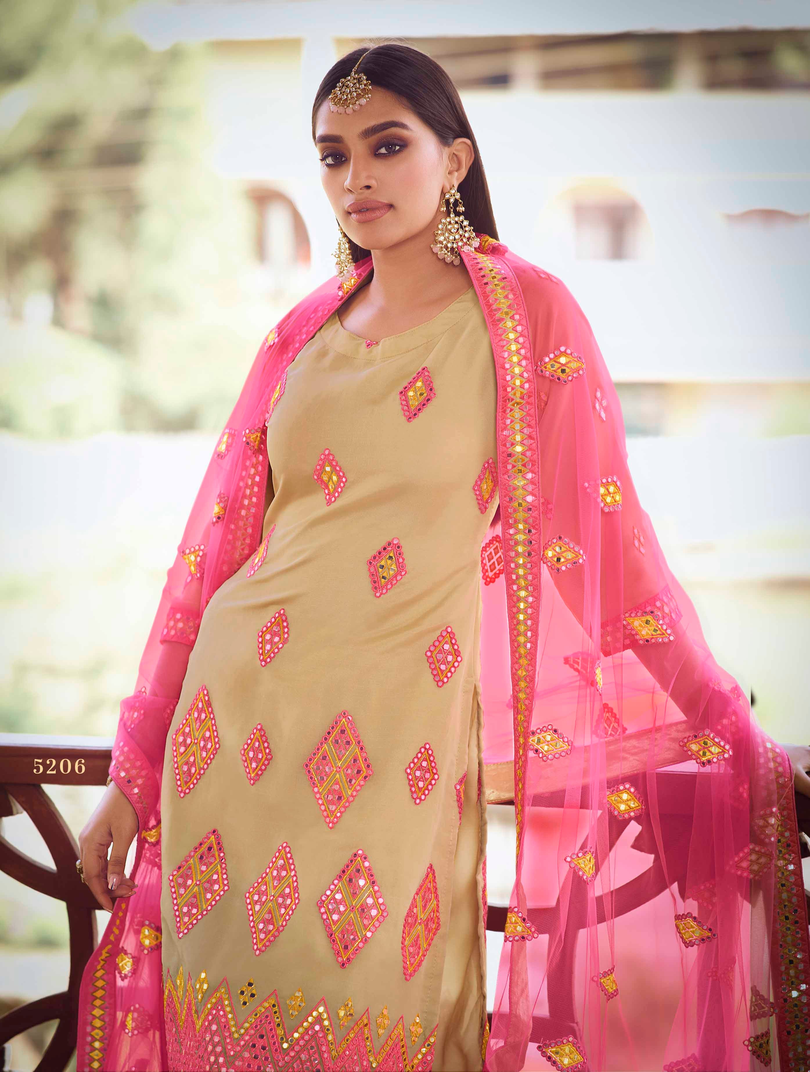 Women's Gold Sharara Suit - Semi Stitched