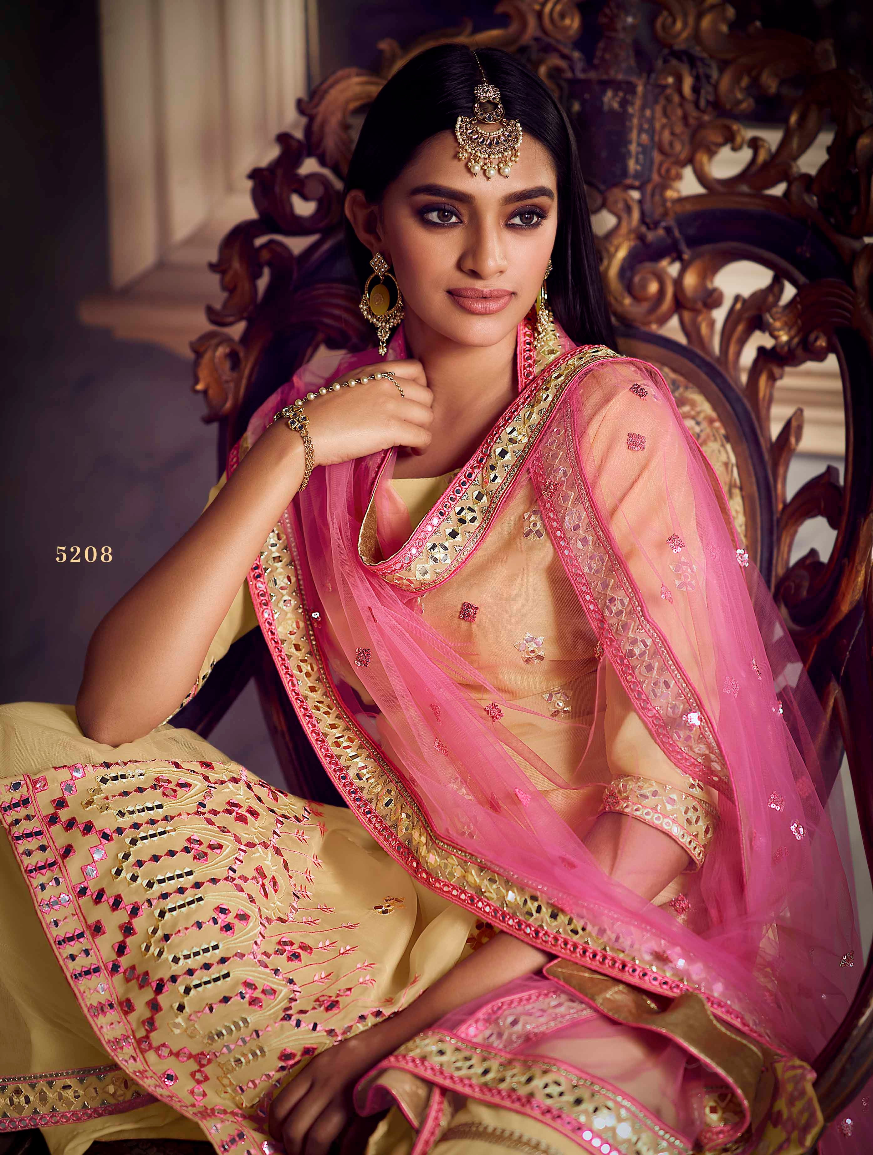 Women's Gold Sharara Suit - Semi Stitched