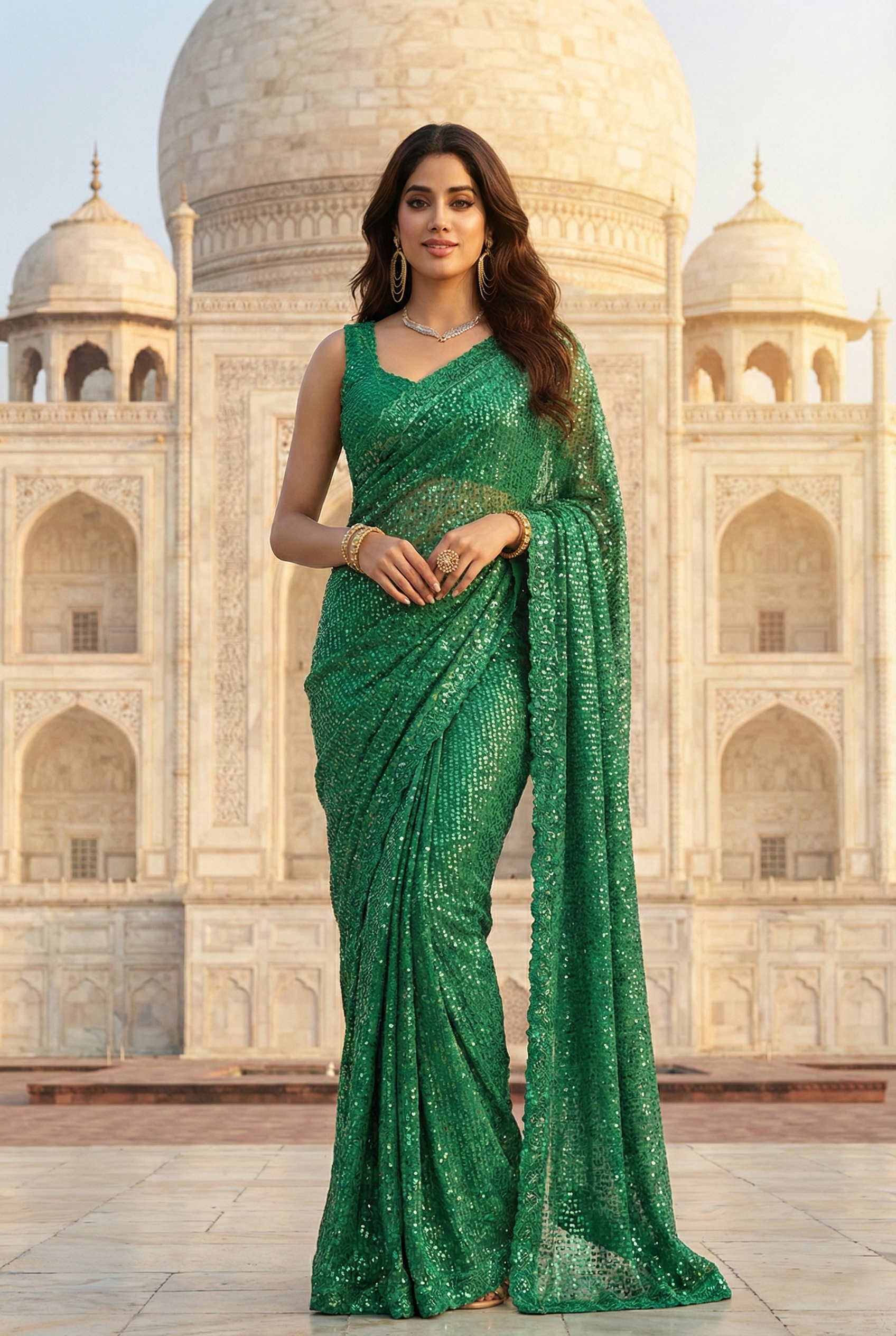 Mint Green Sequence Work Designer Georgette Saree