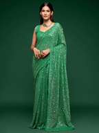 Mint Green Sequence Work Designer Georgette Saree 