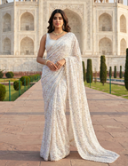 Pearl White Sequence Work Georgette Saree