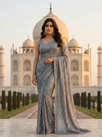 Grey Sequince Georgette Party Wear Saree