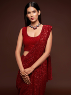 Hot Red Sequence Work Georgette Traditional Saree
