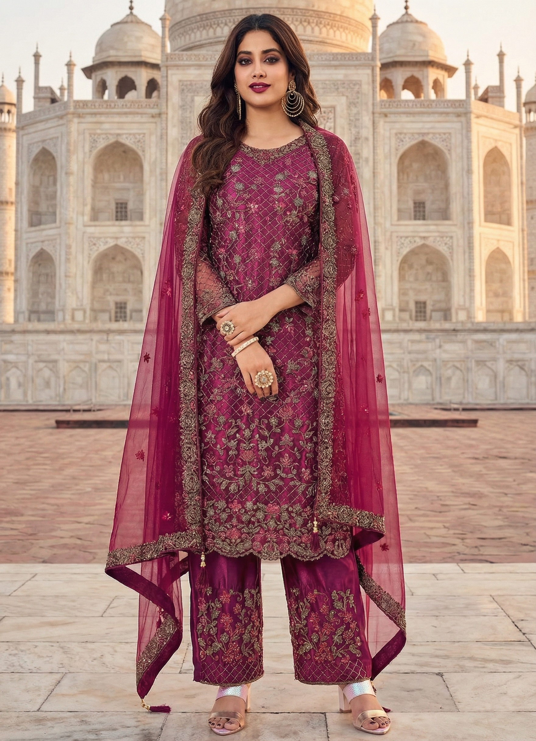 Purple Net Wedding Salwar Kameez for reception