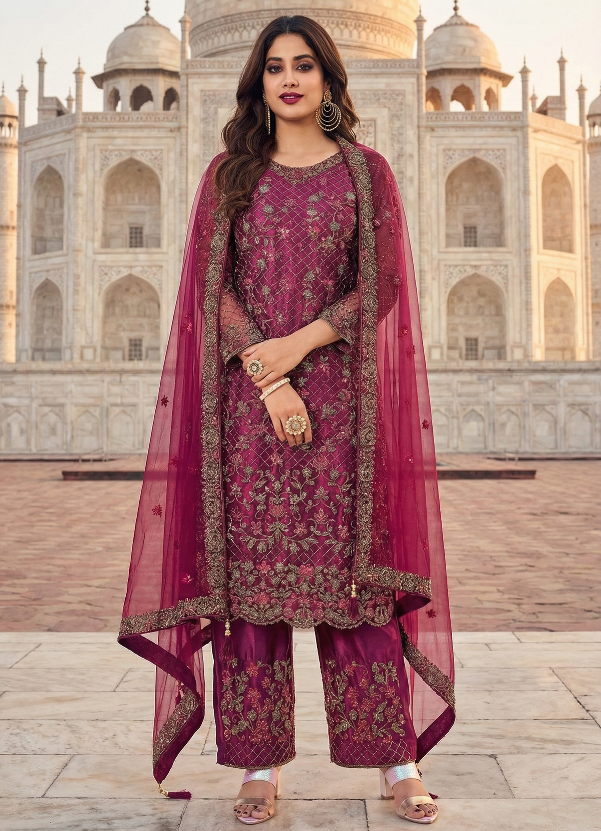 Purple Net Wedding Salwar Kameez for reception