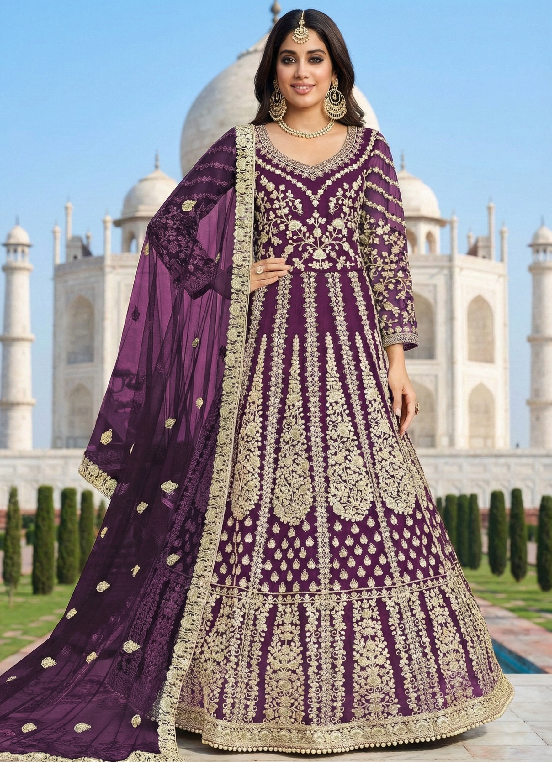 Purple Net Wedding Floor Length Anarkali Suit