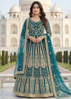 Blue Ethnic Wedding Embroidered Indian Floor Length Suit