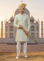 Exquisite Mens Art Silk Lucknowi Indo Western with Diamond and Hand Work