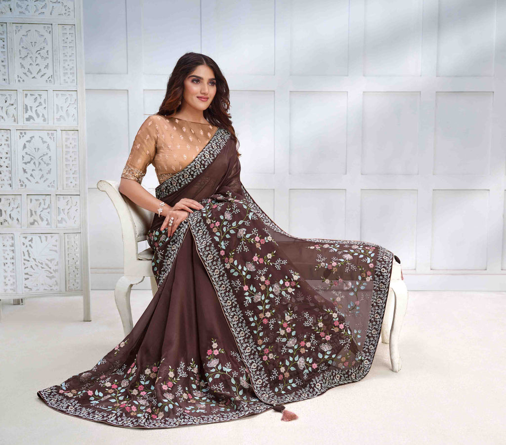 Majesic Saree & Blouse set - Semi Stitched