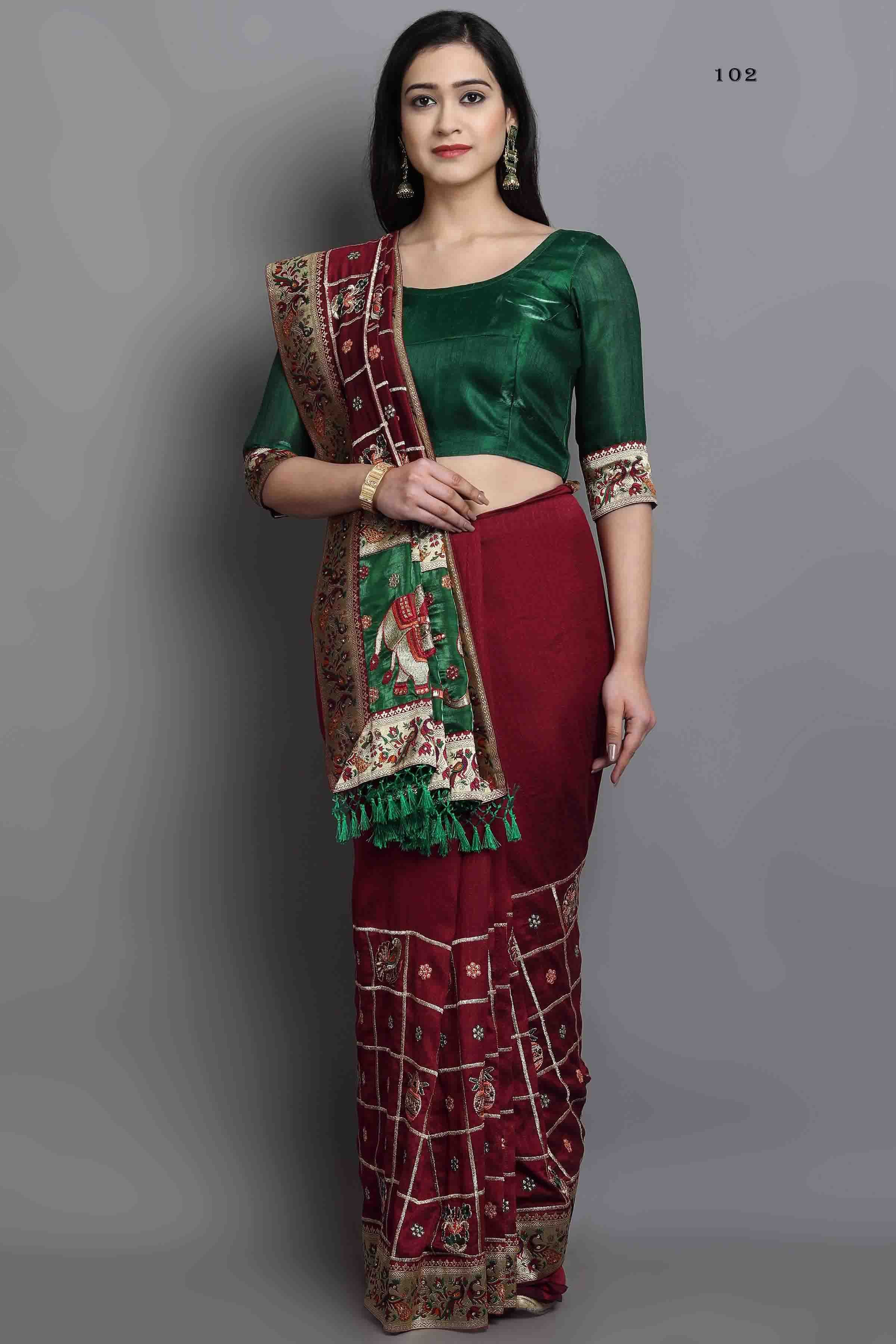 Women's Handcrafted Saree & Blouse Set - Semi Stitched