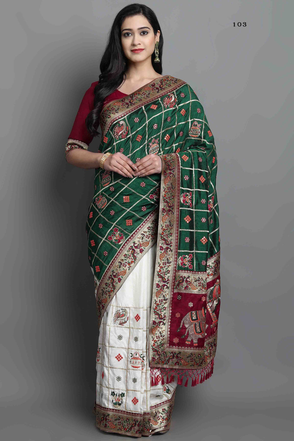 Women's Handcrafted Saree & Blouse Set - Semi Stitched