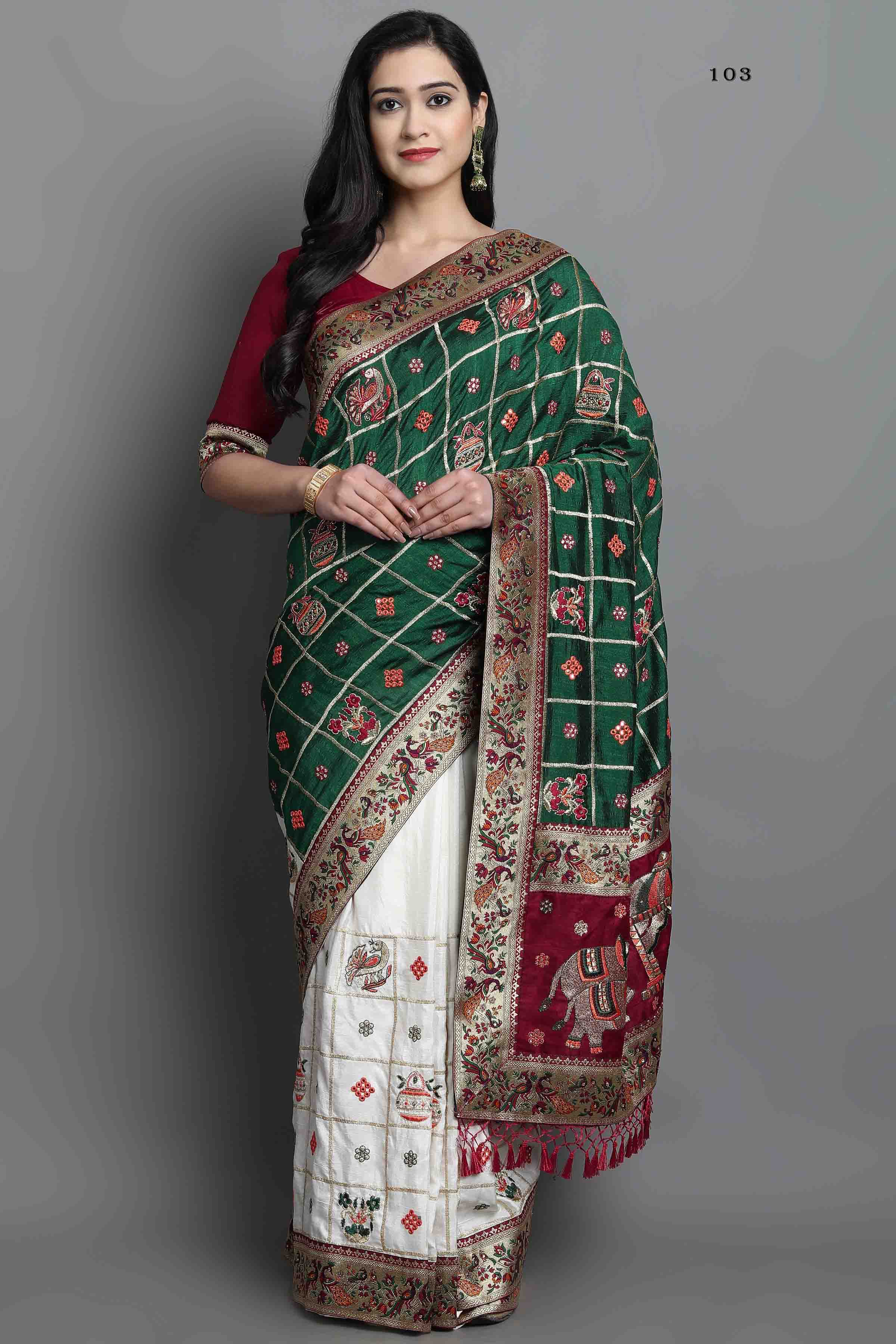Women's Handcrafted Saree & Blouse Set - Semi Stitched