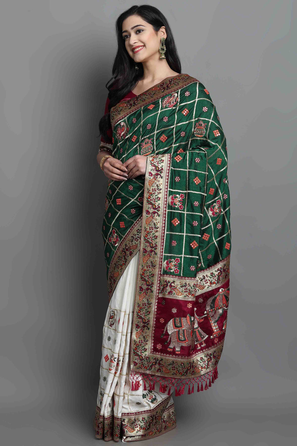 Women's Handcrafted Saree & Blouse Set - Semi Stitched