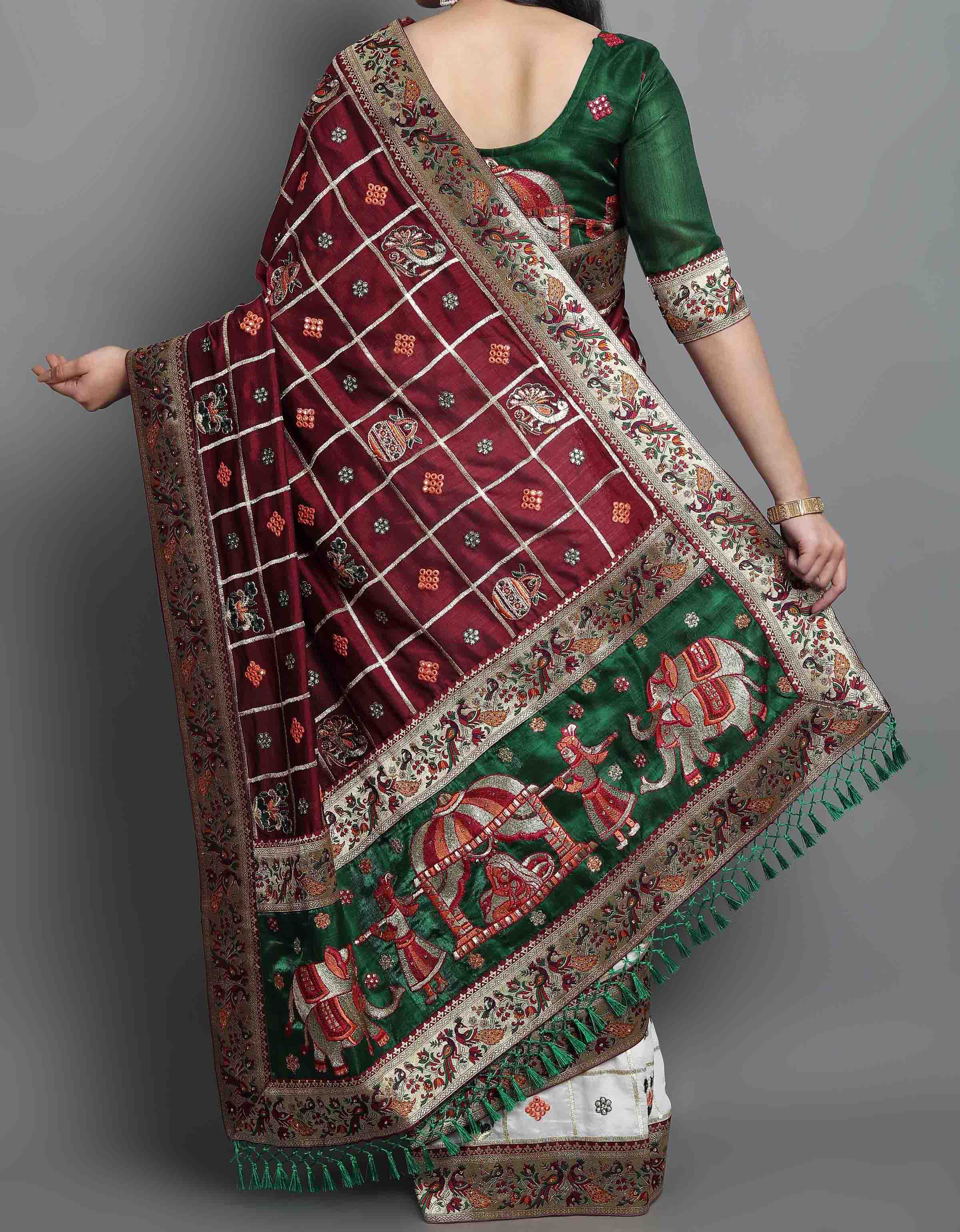 Women's Handcrafted Saree & Blouse Set - Semi Stitched