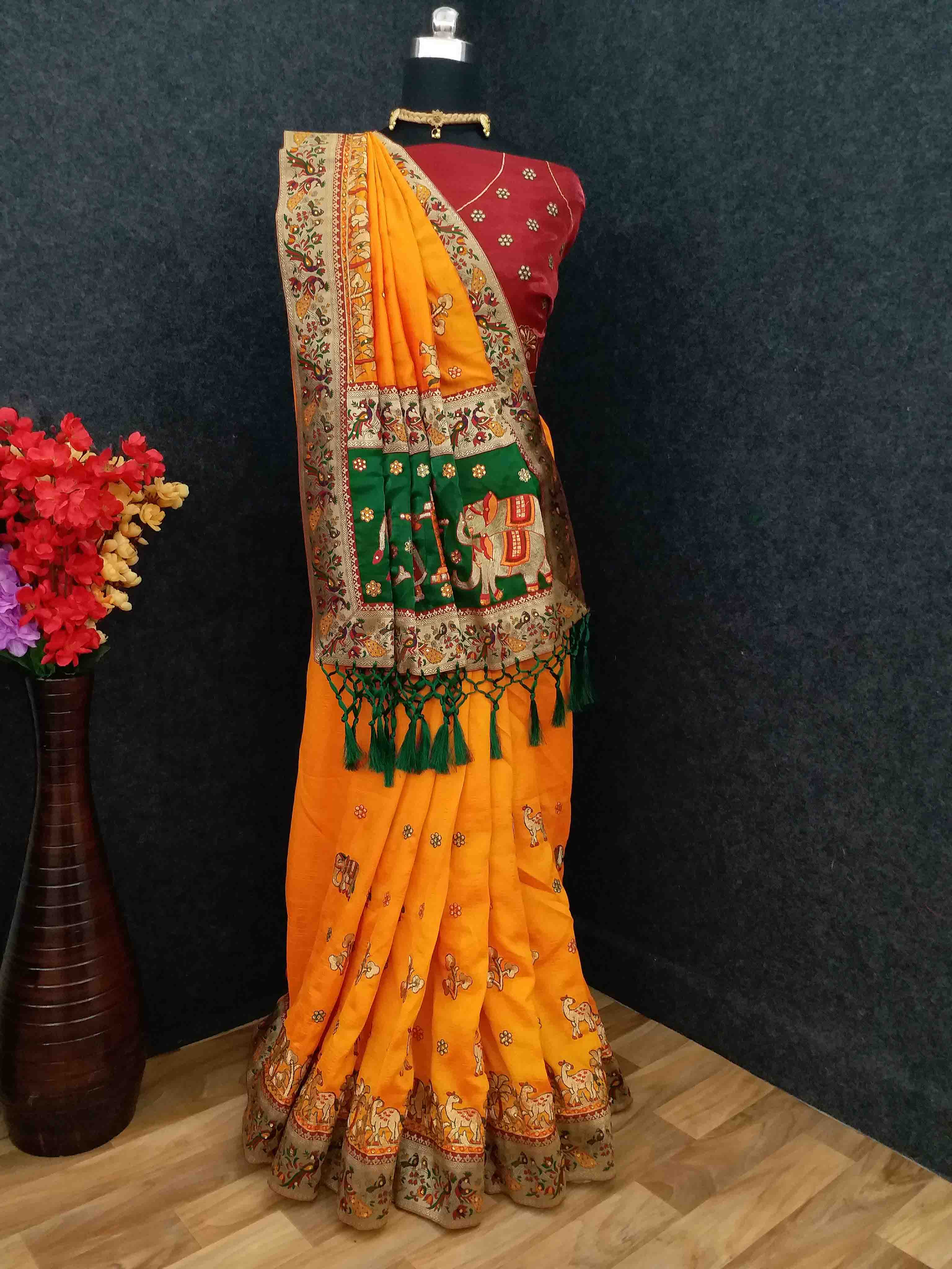 Women's Handcrafted Saree & Blouse Set - Semi Stitched