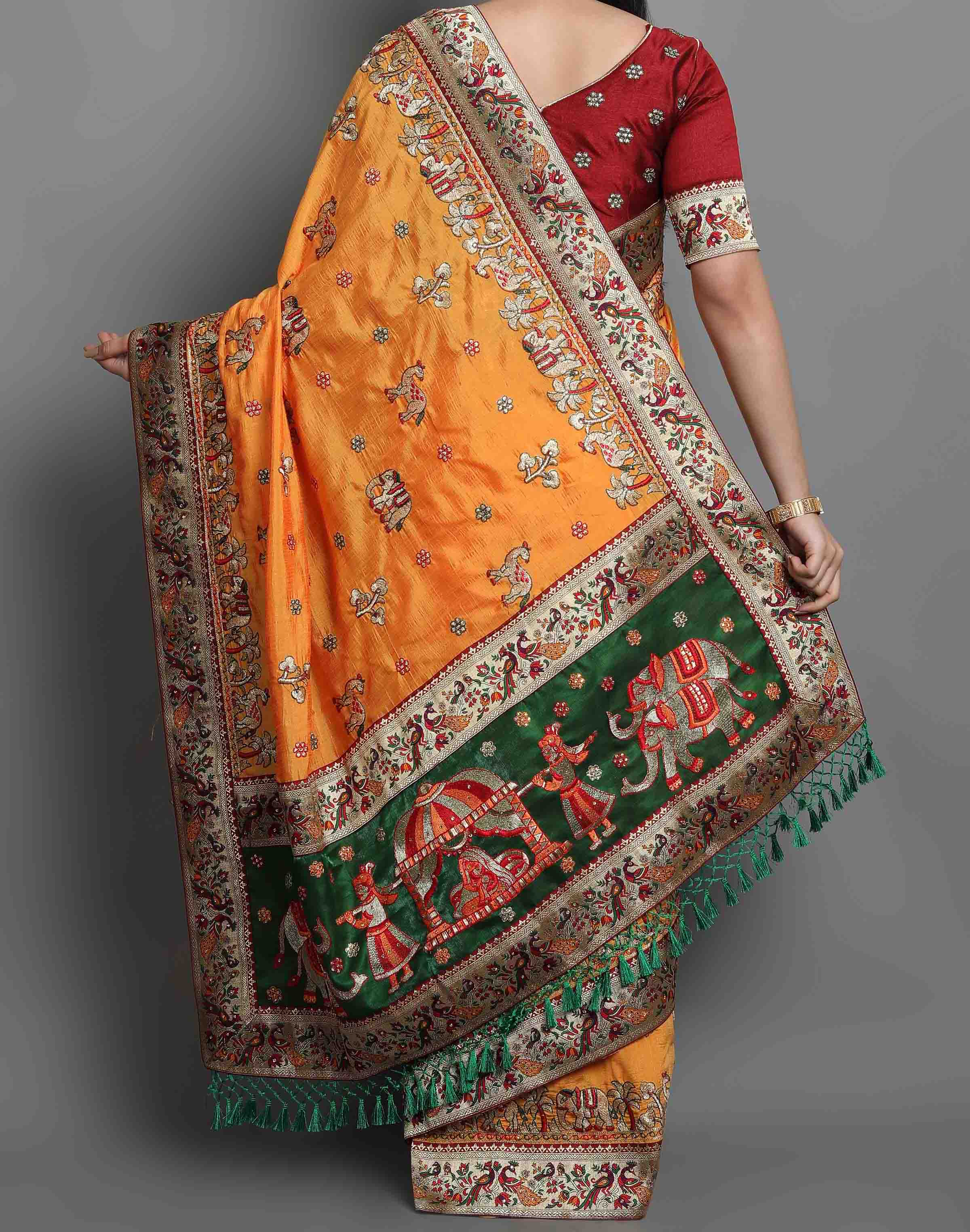 Women's Handcrafted Saree & Blouse Set - Semi Stitched