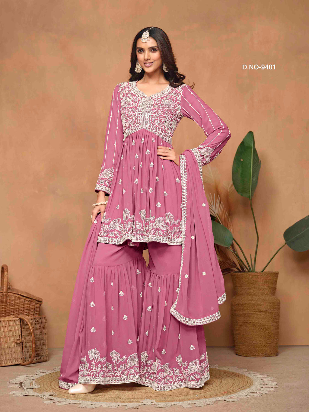 Women's Peplum Sharara Suit - Semi Stitched