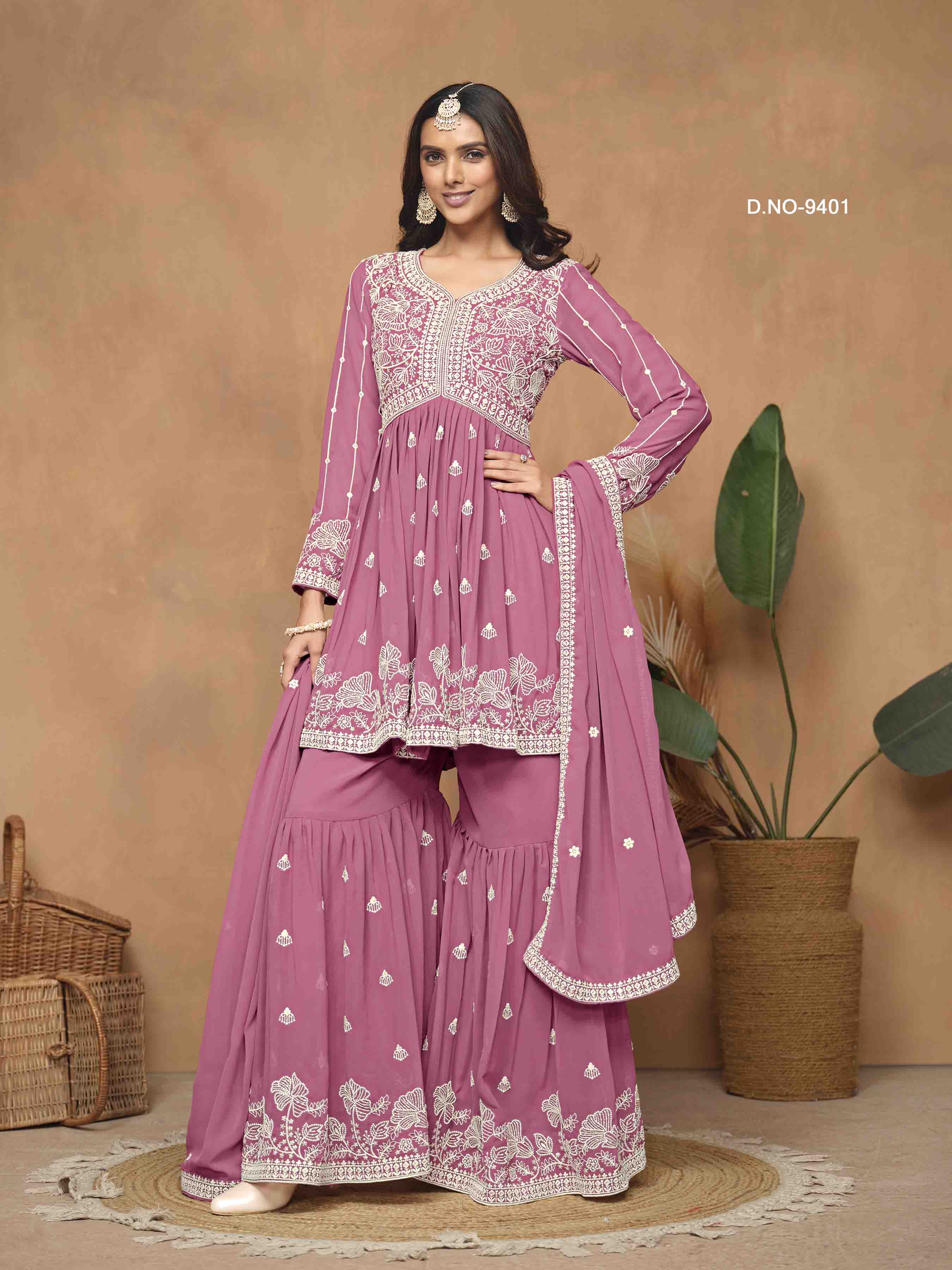 Women's Peplum Sharara Suit - Semi Stitched