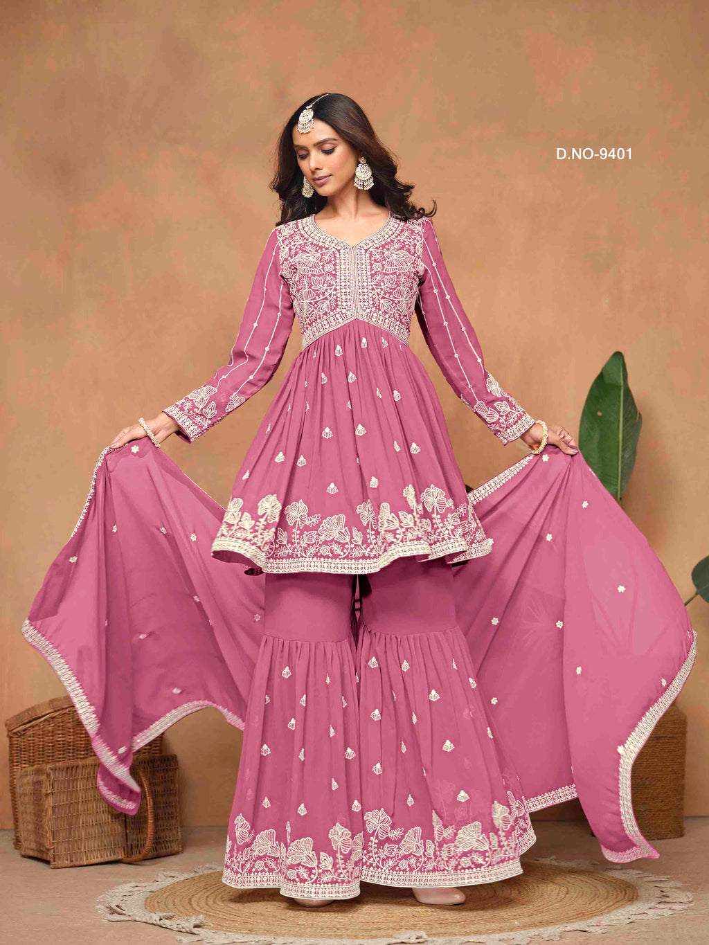 Women's Peplum Sharara Suit - Semi Stitched